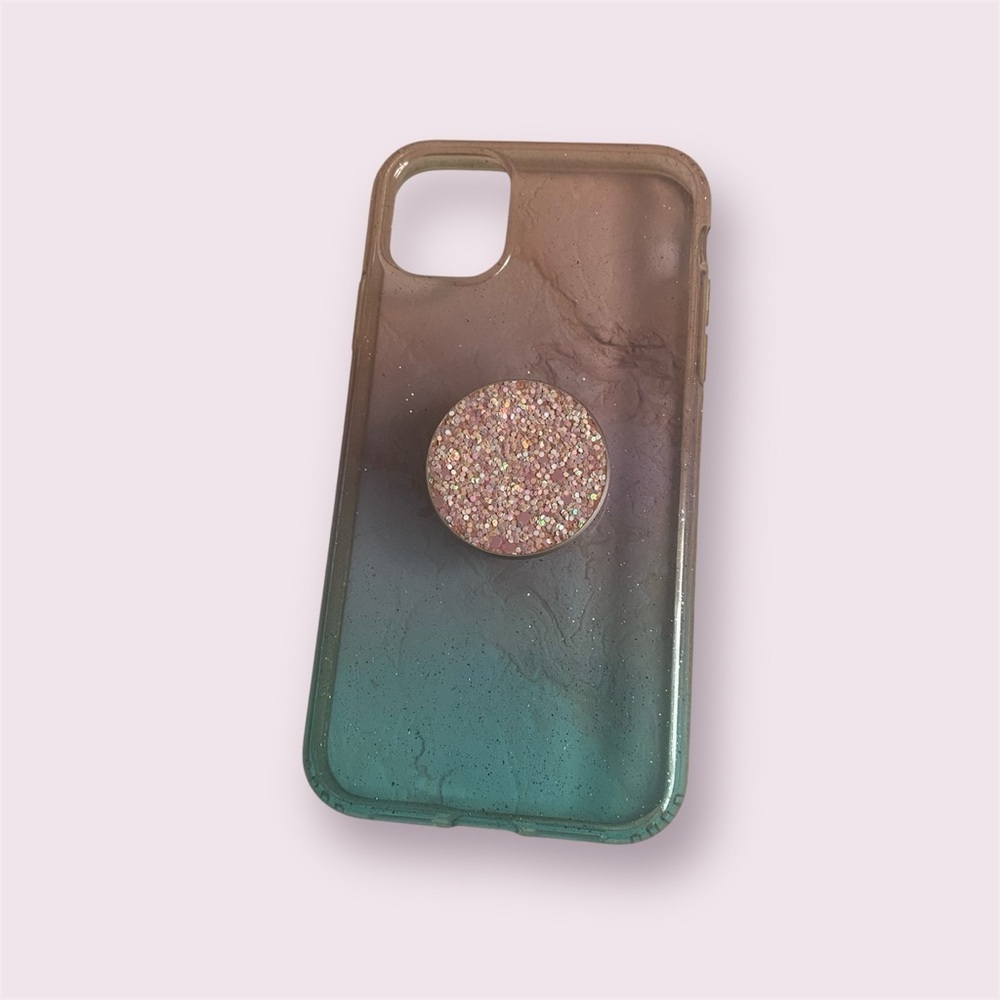 Ombré Gradient Glitter iPhone 11 Case with Popsocket